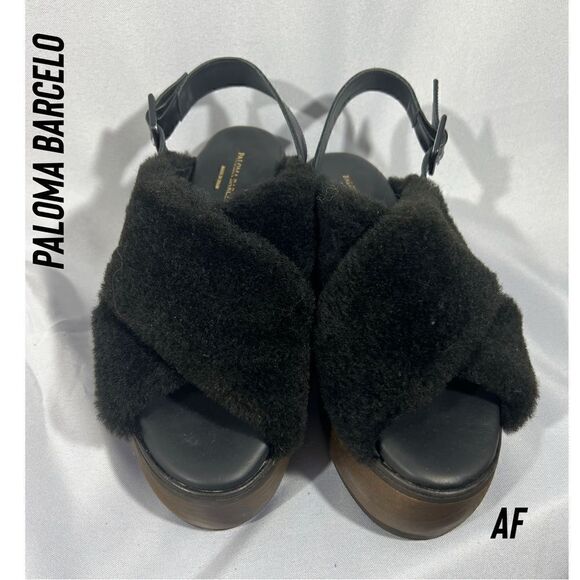 PALOMA BARCELO Viola Moution Genuine Shearling Platform Sandal Black Size 40 NWT - Picture 2 of 6